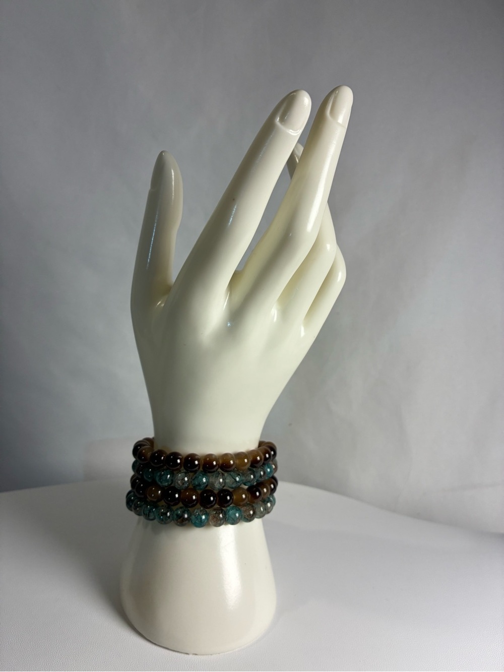 Beaded Stretch Bracelet Set in Brown and Teal - Women Jewelry